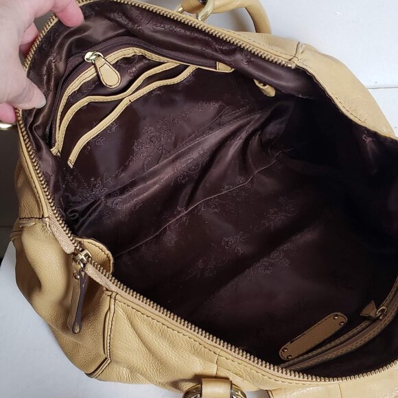 Leather KATE LANDRY Handbag Logo Metal detail Straw Yellow - Picture 13 of 16